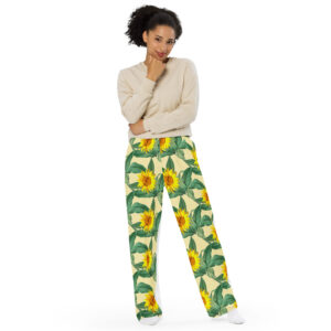 All-over sunflower front print unisex wide-leg pants